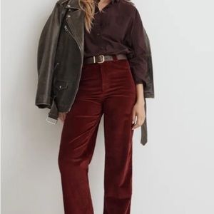 Madewell Emmett 2.0 Wide-Leg Pants in Corduroy in Garnet Stone